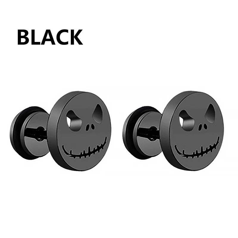 Black Stainless Steel Stud Earrings Set – Vintage Hip Hop Style for Men & Women