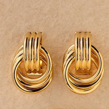 Stainless Steel Geometric Stud Earrings – Gold-Plated Twist Knot Statement Jewelry for Women