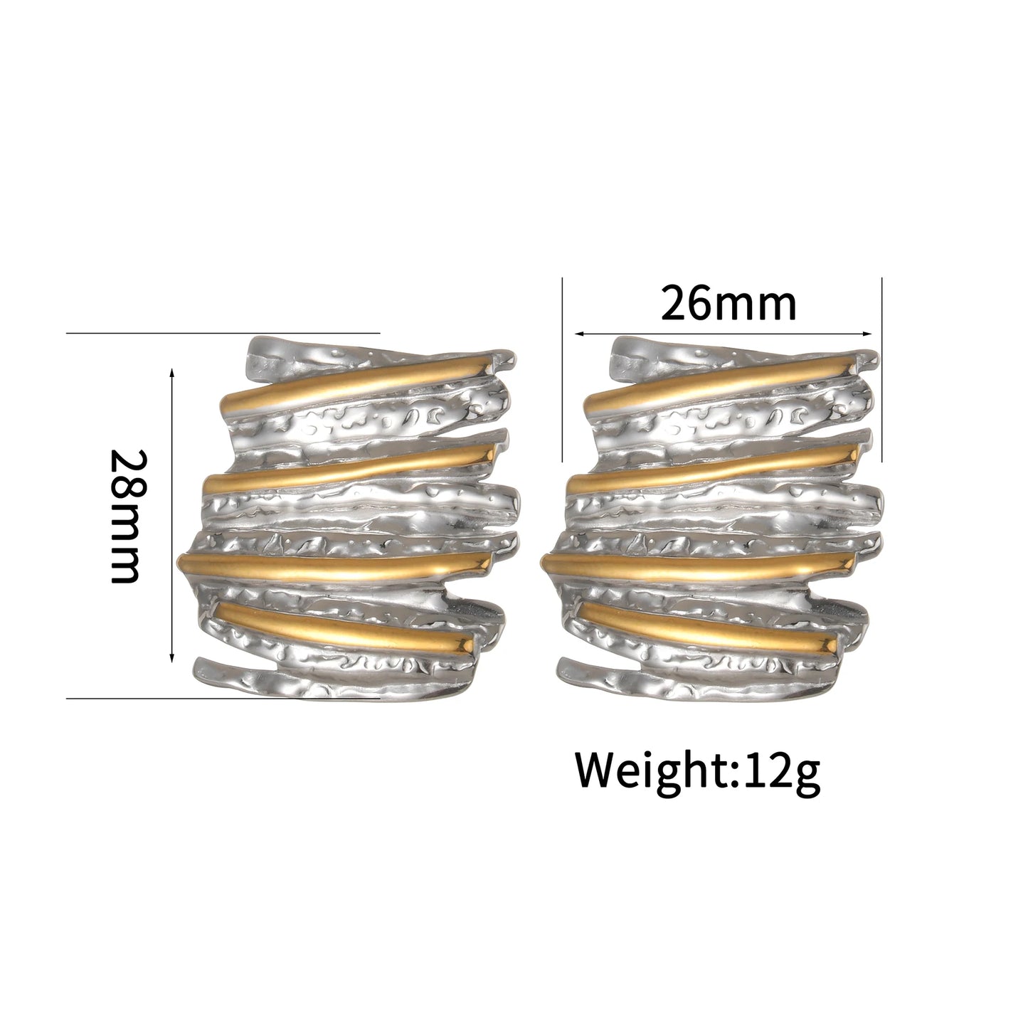 Two-Tone Heart Geometric Stud Earrings – Gold & Silver Color Stainless Steel Jewelry for Women
