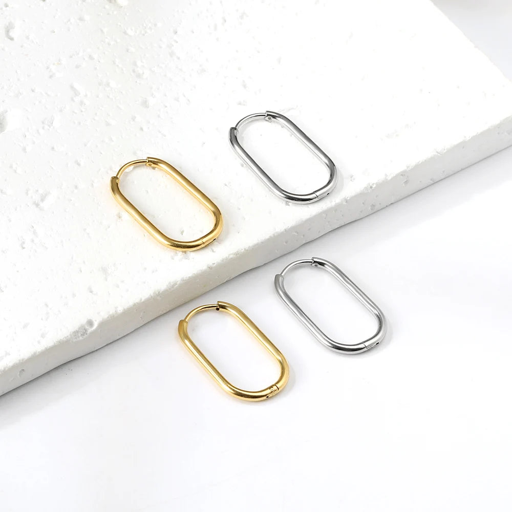 Simple Rectangle & U-Shaped Round Hoop Earrings – Minimalist Style for Women