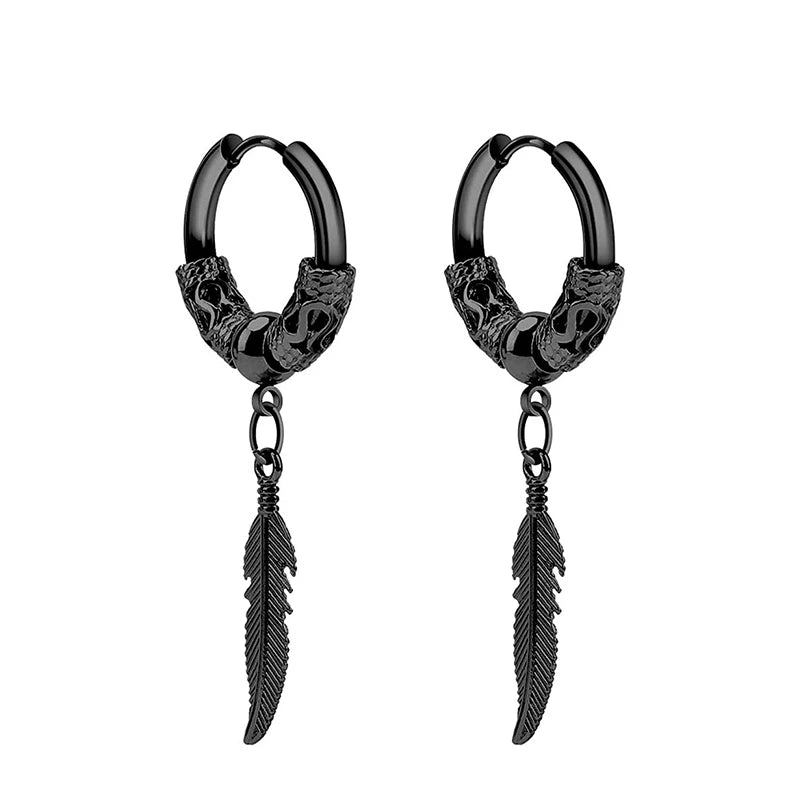 Black Stainless Steel Stud Earrings Set – Vintage Hip Hop Style for Men & Women