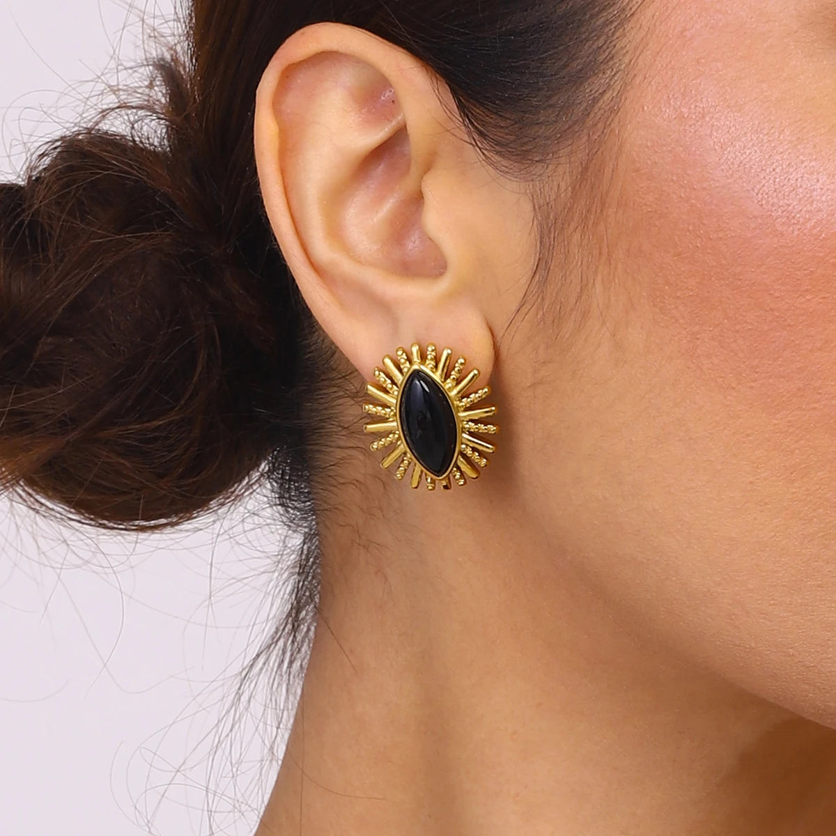 Gold Plated Black Stone Earrings
