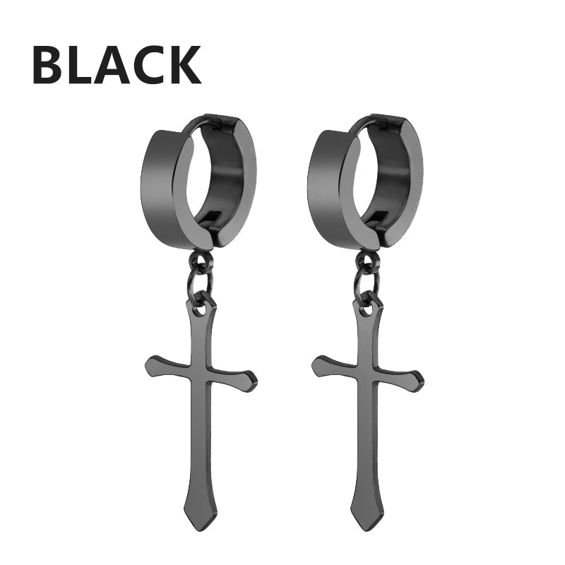 Black Stainless Steel Stud Earrings Set – Vintage Hip Hop Style for Men & Women