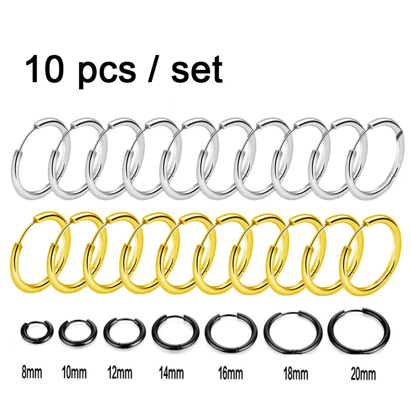 Gold Color Stainless Steel Hoop Earrings – Unisex Small Hoops for Women, Men & Cartilage Piercing