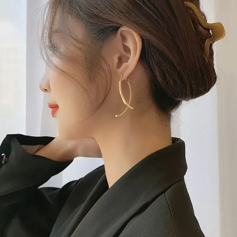 Cross Arc Long Drop Earrings