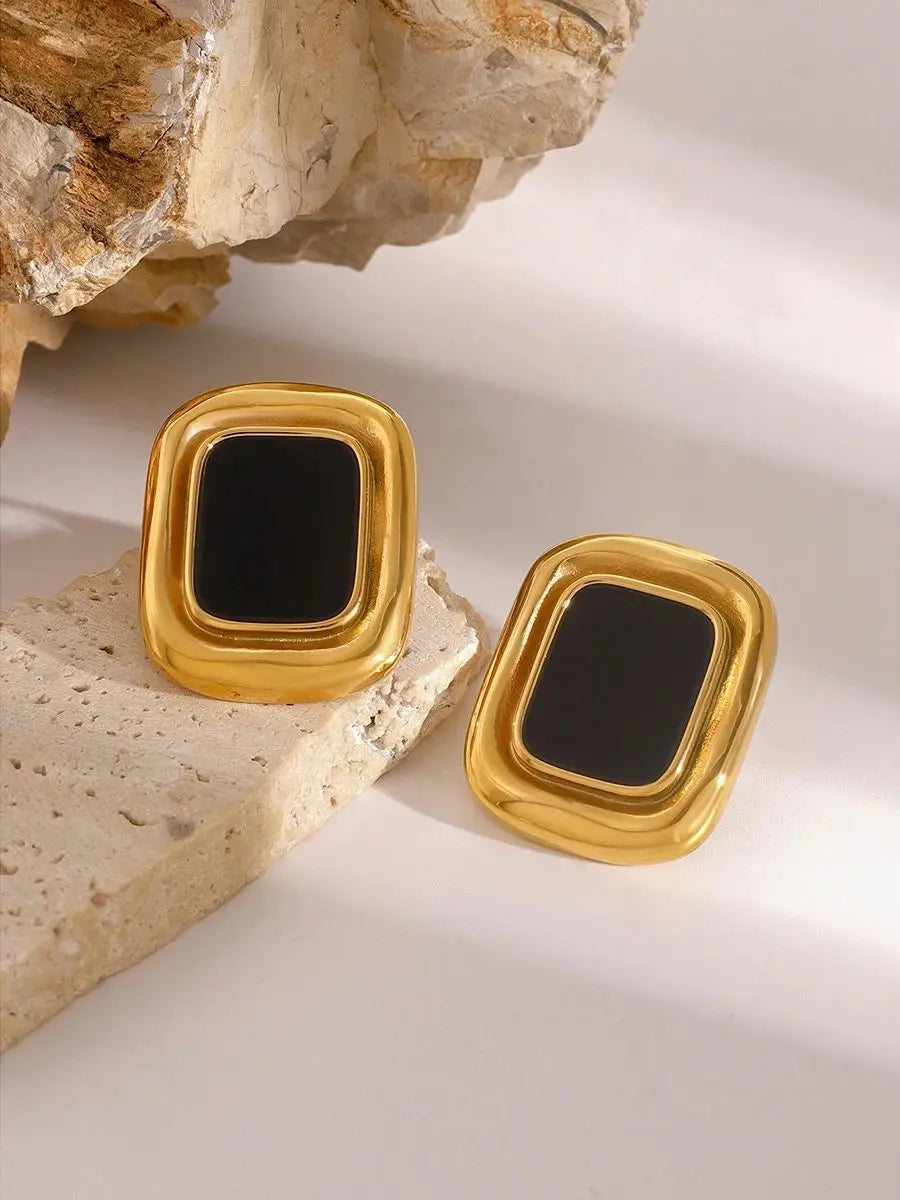 Gold Plated Black Stone Earrings
