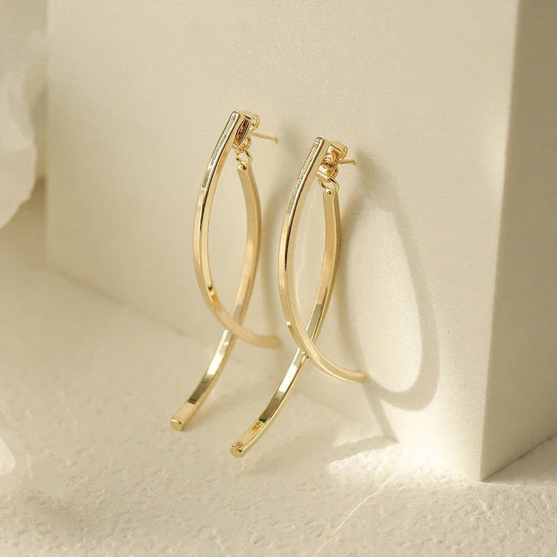 Cross Arc Long Drop Earrings