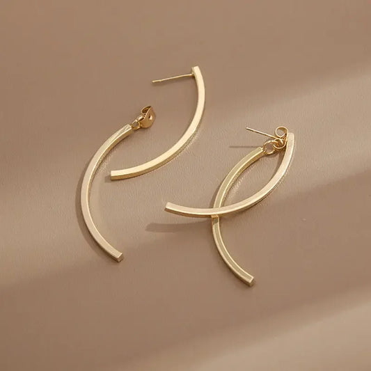Cross Arc Long Drop Earrings