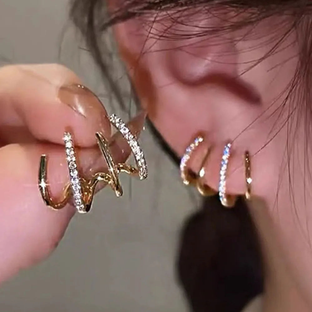 Korean Stylish Cross Arc Long Drop Earrings – Simple Hanging Design for Women