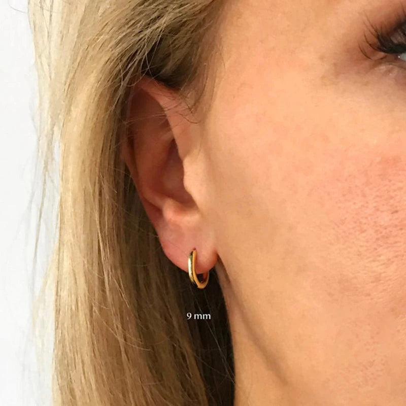 2PC Stainless Steel Minimal Hoop Earrings for Women & Girls – Gold Color Small Piercing Earring | Wedding Gift Smooth Ear Bone Buckle
