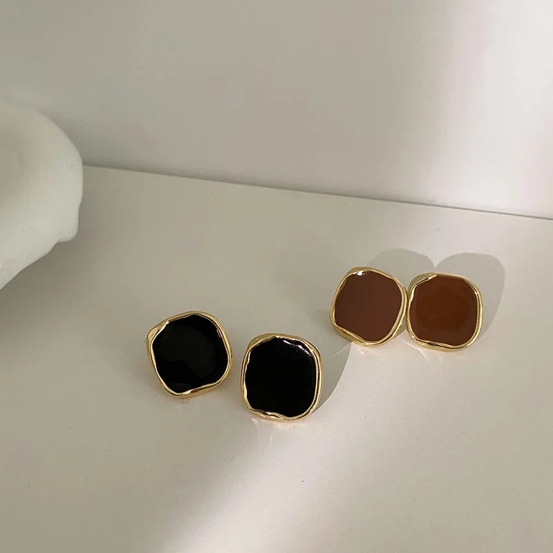Square Black Korean Style Stud Earrings – 2025 New Fashion Geometric Metal Jewelry