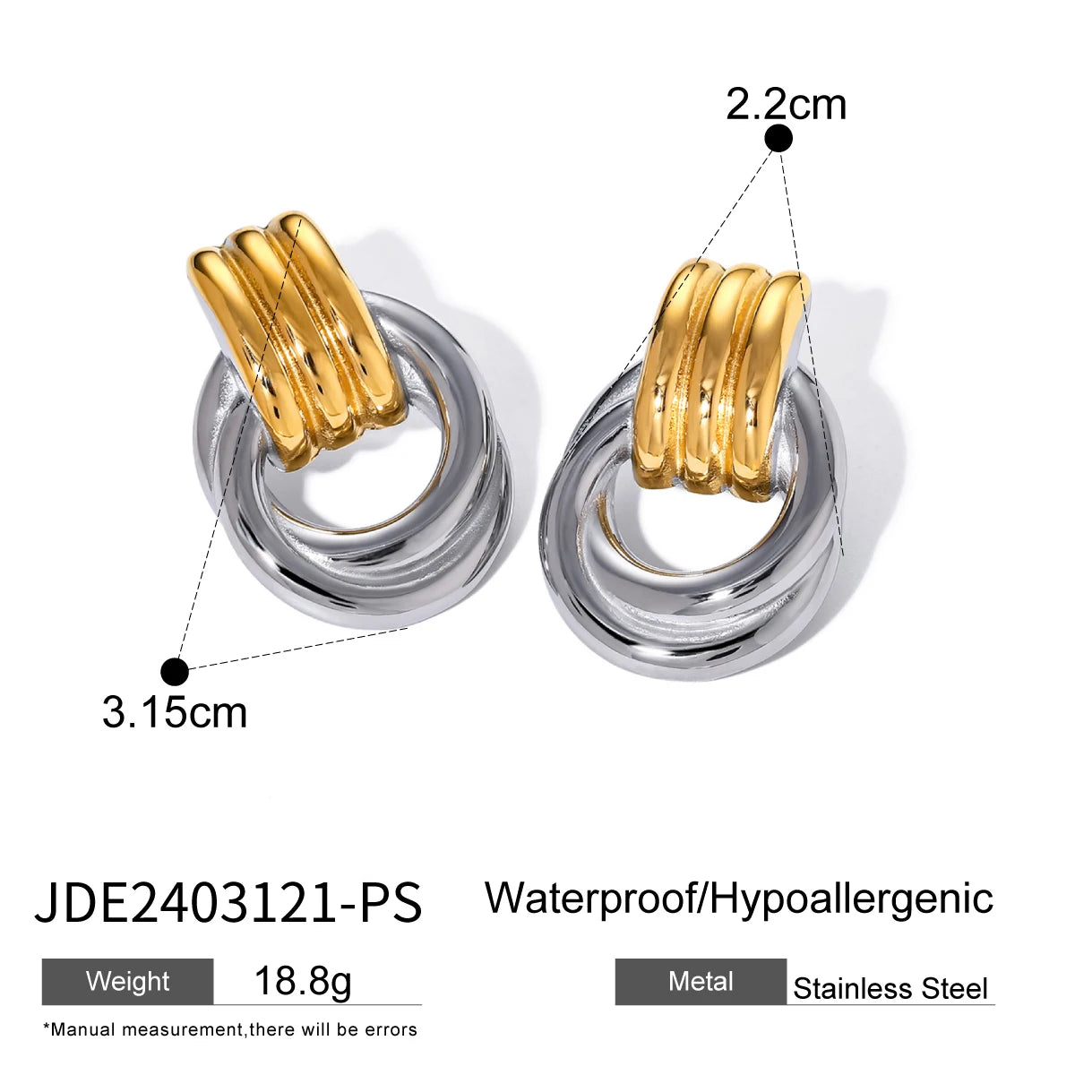 Two-Tone Fluted Square Fan Earrings – Gold & Silver Color Art Deco Revival Design