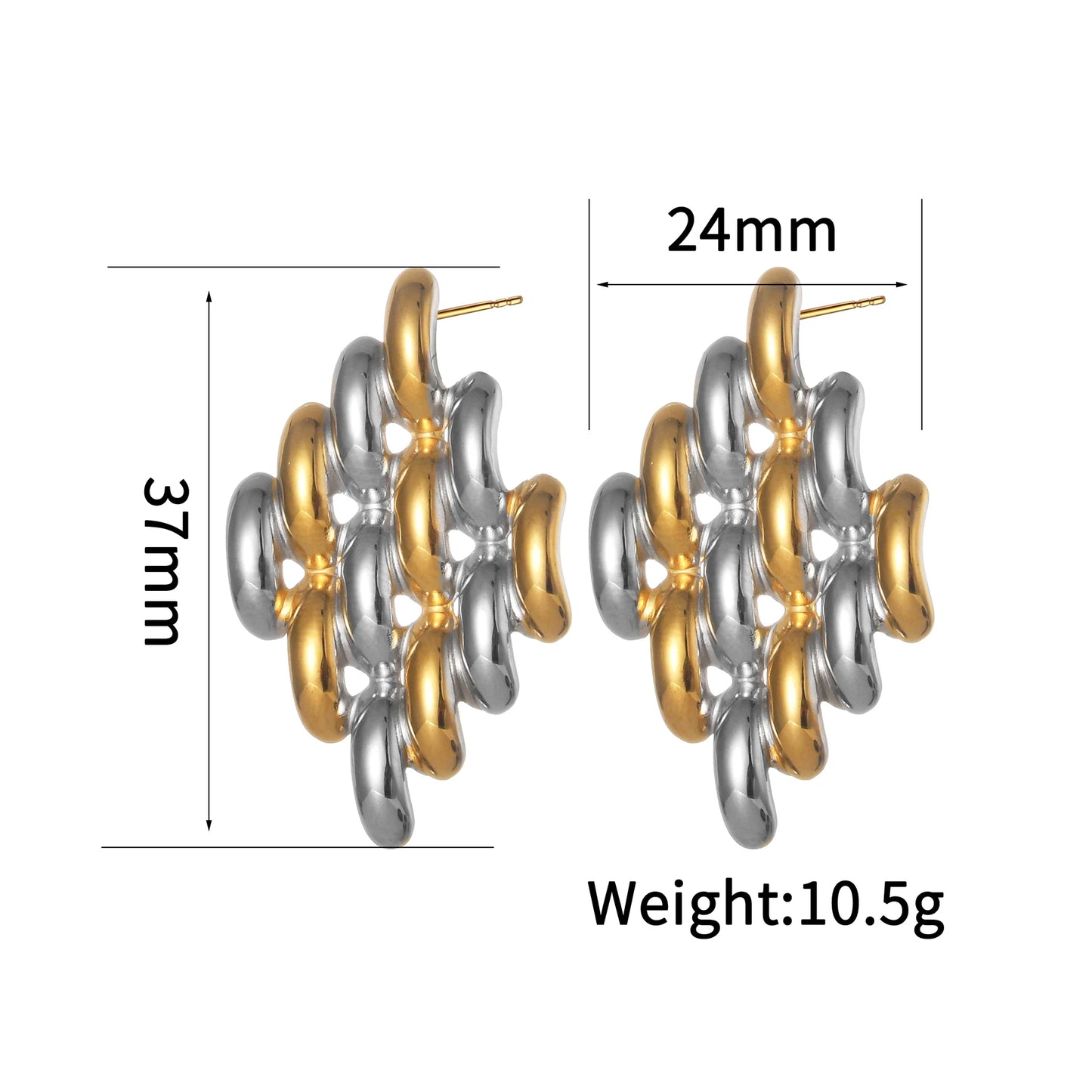 Two-Tone Heart Geometric Stud Earrings – Gold & Silver Color Stainless Steel Jewelry for Women