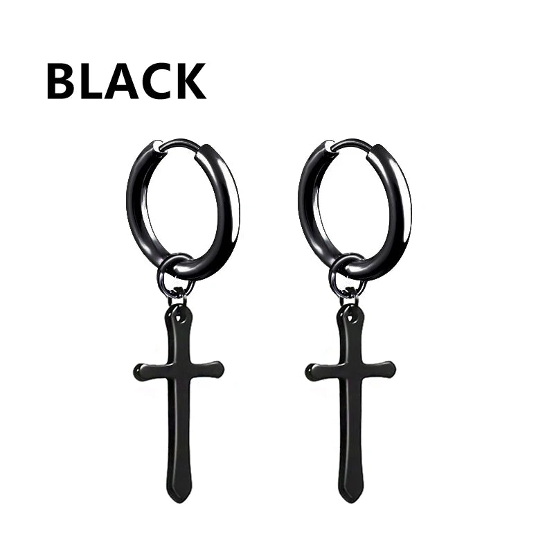Black Stainless Steel Stud Earrings Set – Vintage Hip Hop Style for Men & Women