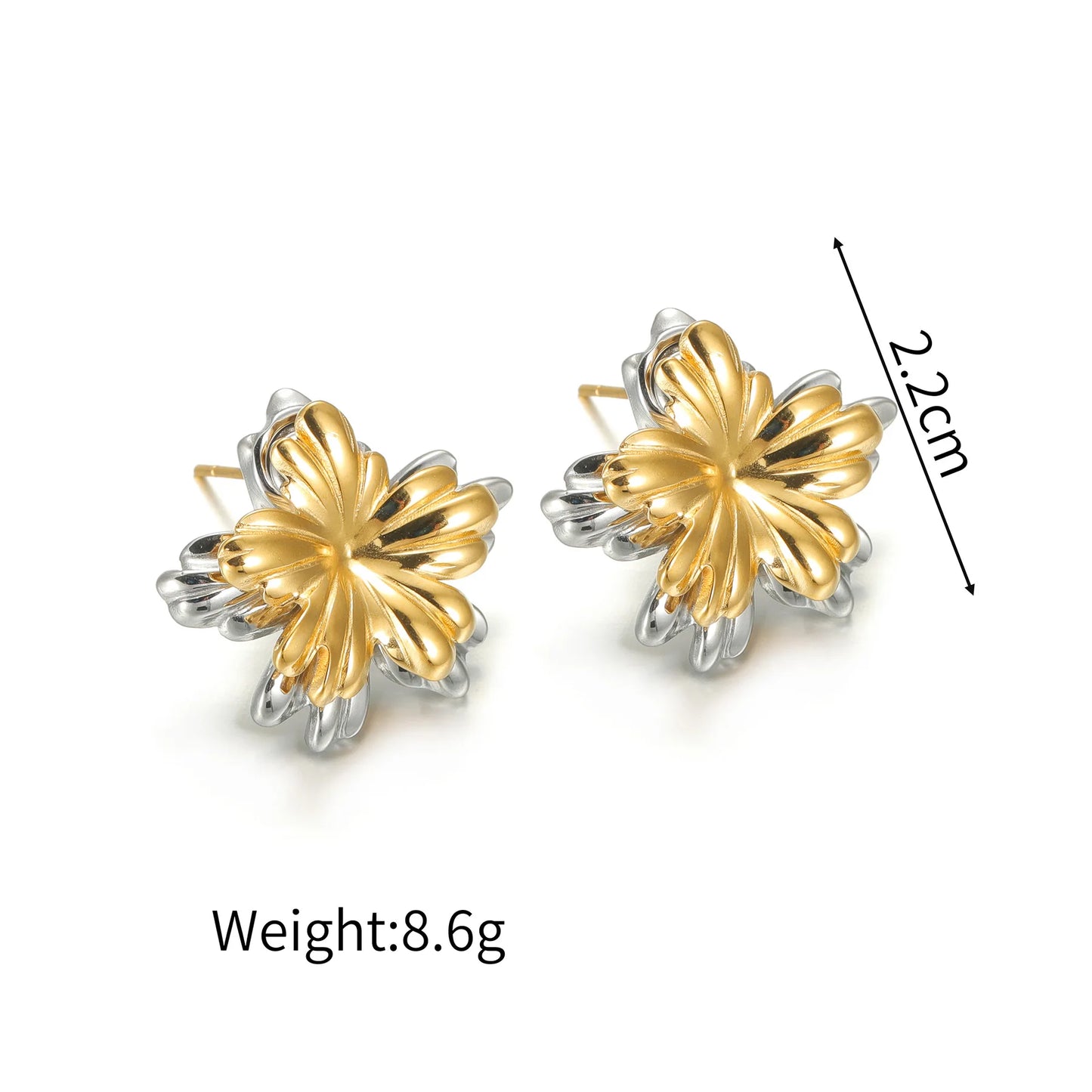 Two-Tone Heart Geometric Stud Earrings – Gold & Silver Color Stainless Steel Jewelry for Women