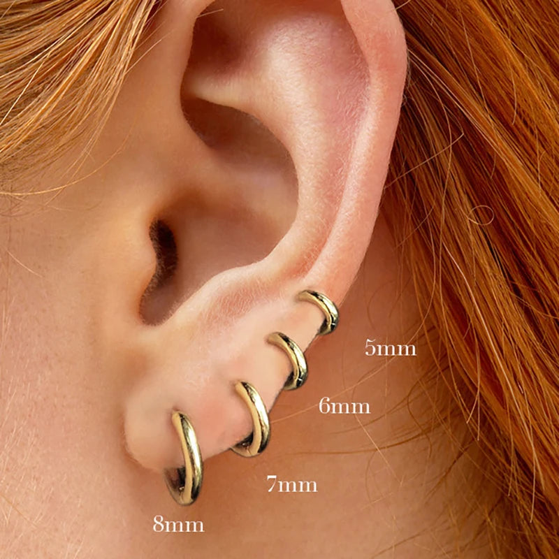 2PC Stainless Steel Minimal Hoop Earrings for Women & Girls – Gold Color Small Piercing Earring | Wedding Gift Smooth Ear Bone Buckle