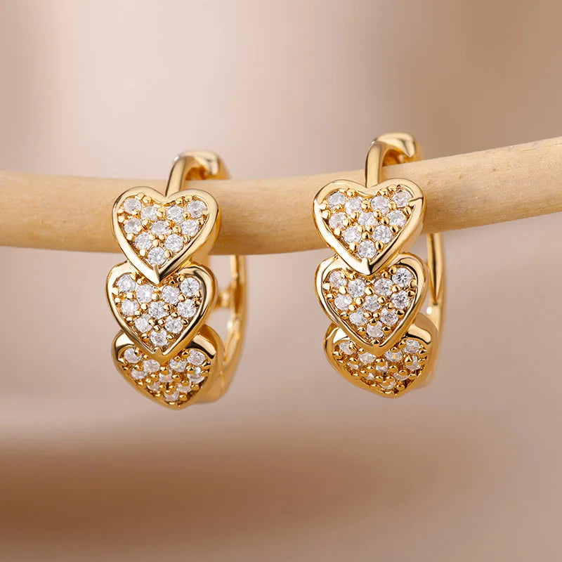 Gold Color Heart Hoop Earrings – Dainty CZ-Paved Bridal Love Jewelry for Women