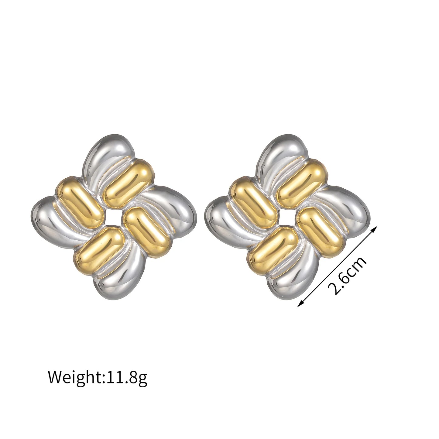 Two-Tone Heart Geometric Stud Earrings – Gold & Silver Color Stainless Steel Jewelry for Women