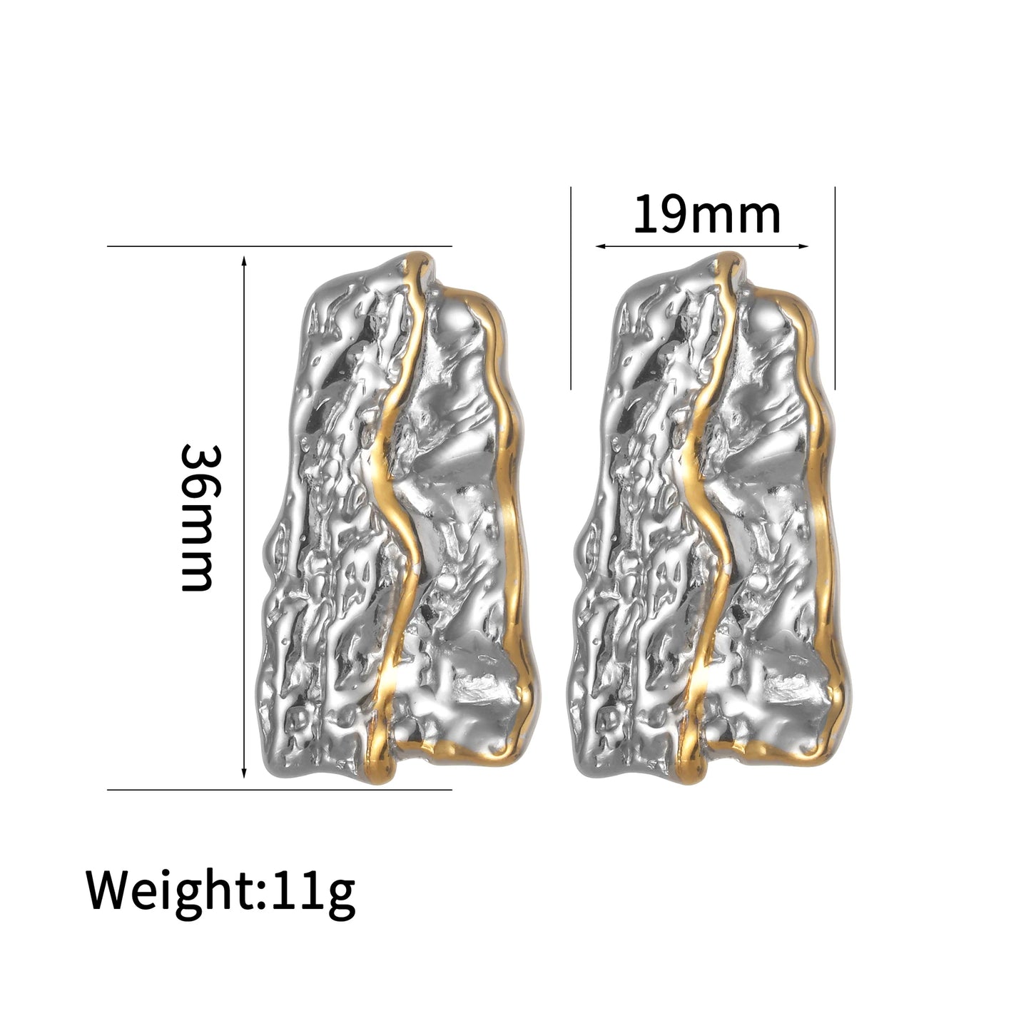 Two-Tone Heart Geometric Stud Earrings – Gold & Silver Color Stainless Steel Jewelry for Women