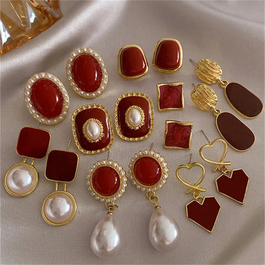 Vintage Red Round Stud