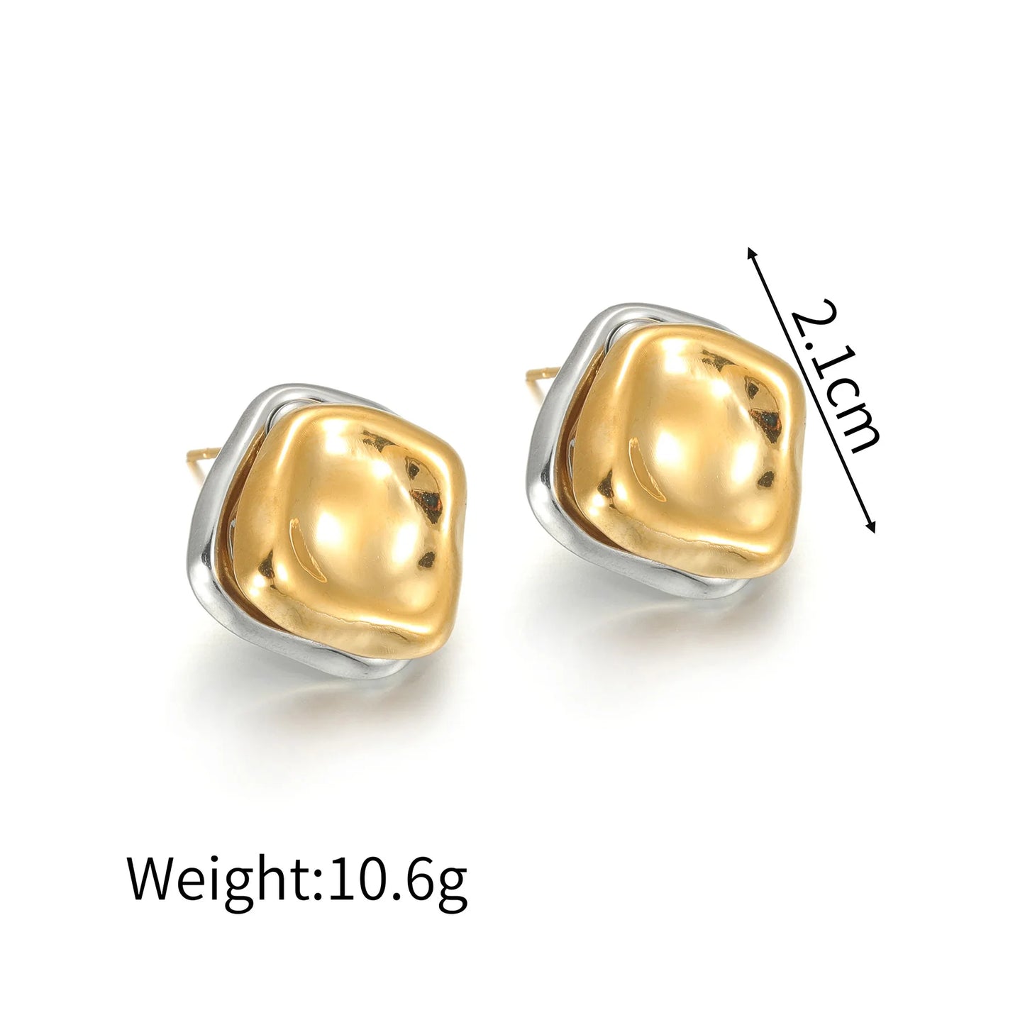 Two-Tone Heart Geometric Stud Earrings – Gold & Silver Color Stainless Steel Jewelry for Women