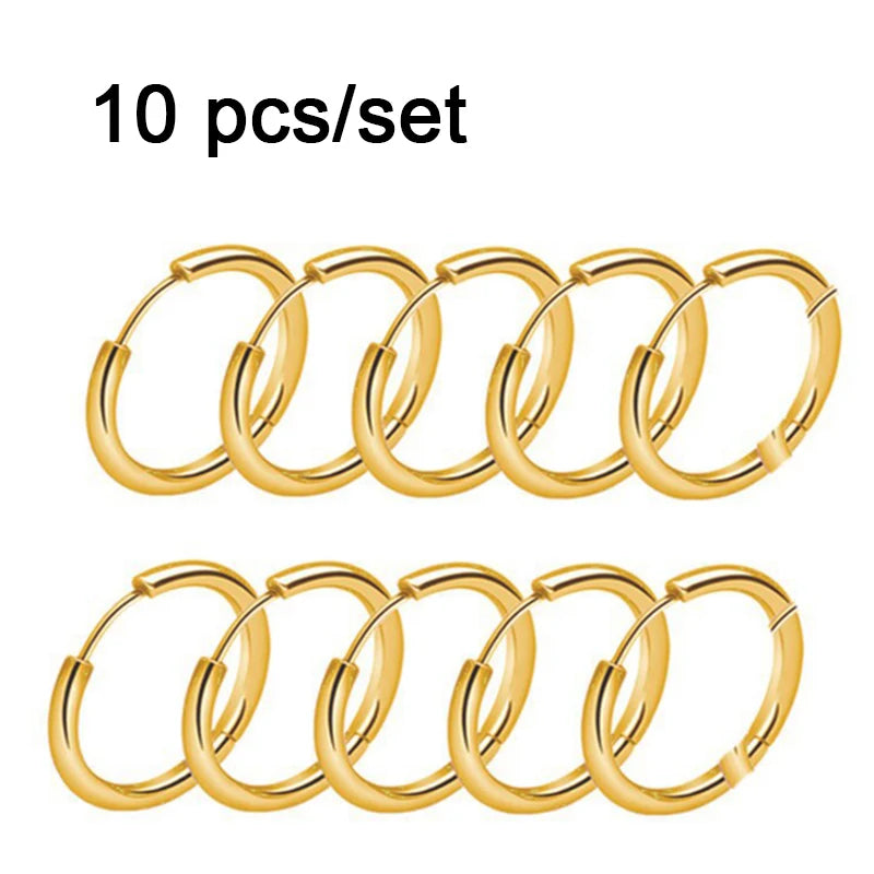 Gold Color Stainless Steel Hoop Earrings – Unisex Small Hoops for Women, Men & Cartilage Piercing