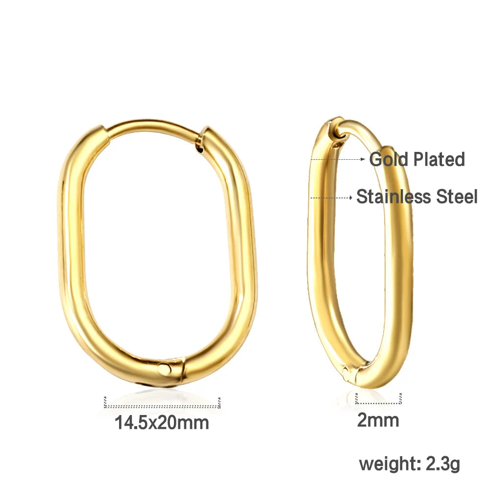 Simple Rectangle & U-Shaped Round Hoop Earrings – Minimalist Style for Women