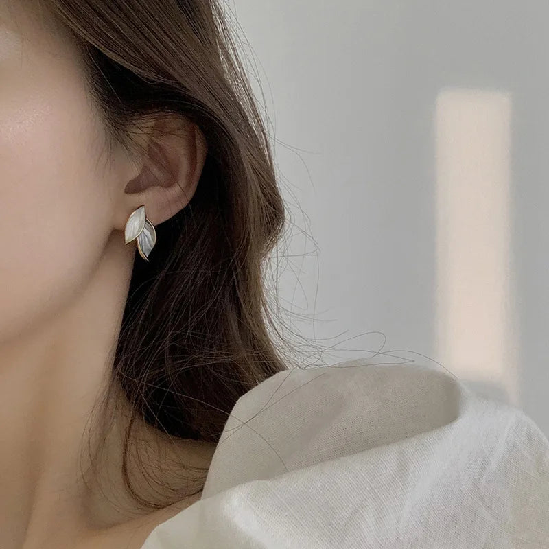 Sweet Leaf Stud Earrings for Women – Fresh Blue & White Plant Ear Studs | Exquisite Metal Style Jewelry Gift