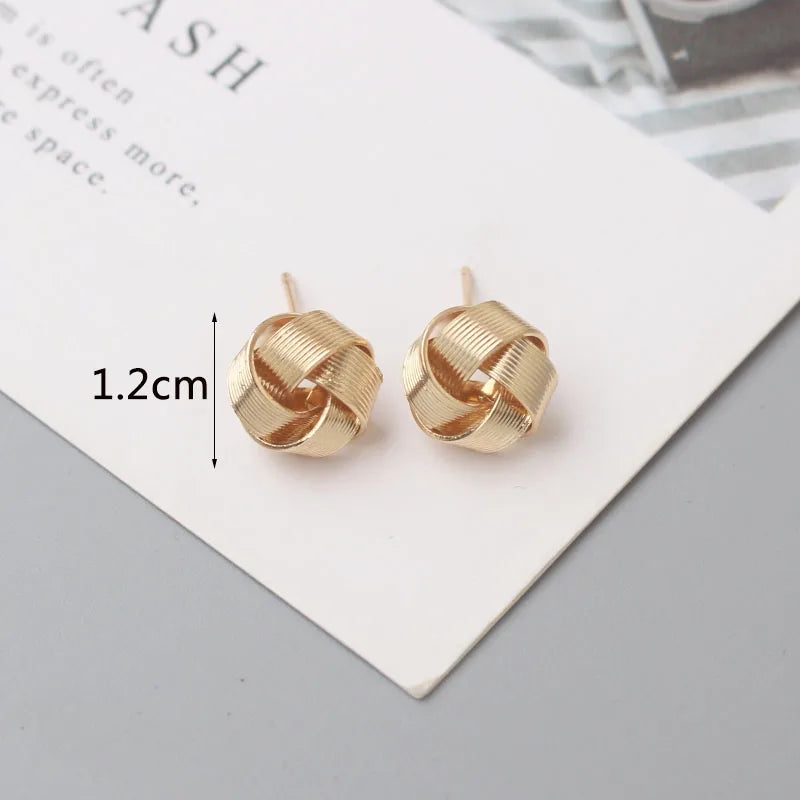 Tiny Gold Twist Round Stud Earrings – Minimalist Metal Fashion Jewelry for Women