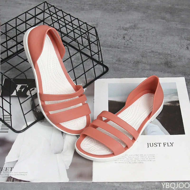 2025 Women’s Summer Jelly Flats – Candy Color Open-Toe Slides, Casual Outdoor Beach Slippers