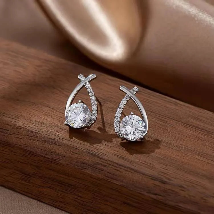 Fashion Cross & Fishtail Crystal Stud Earrings – Korean Elegant Style for Women & Girls