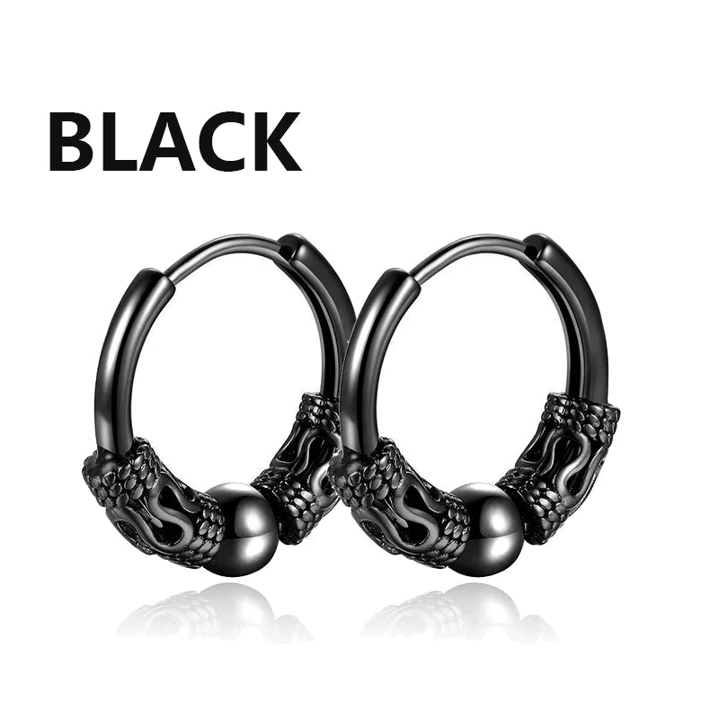 Black Stainless Steel Stud Earrings Set – Vintage Hip Hop Style for Men & Women