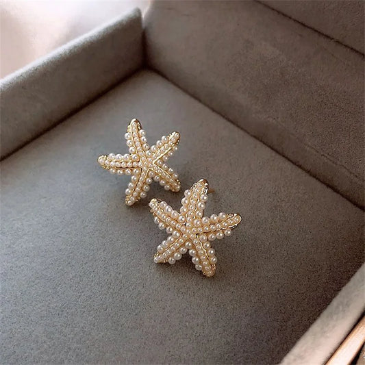 Elegant Pearl Starfish Studs