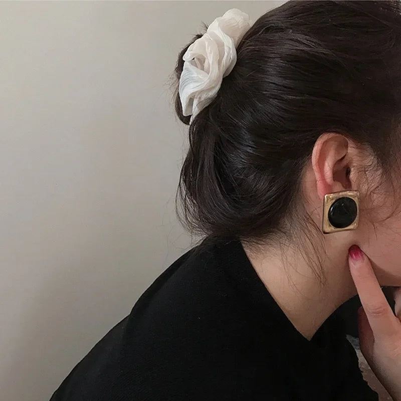 Retro Black & Gold Square Stud Earrings – Bold Medieval-Inspired Jewelry for Women