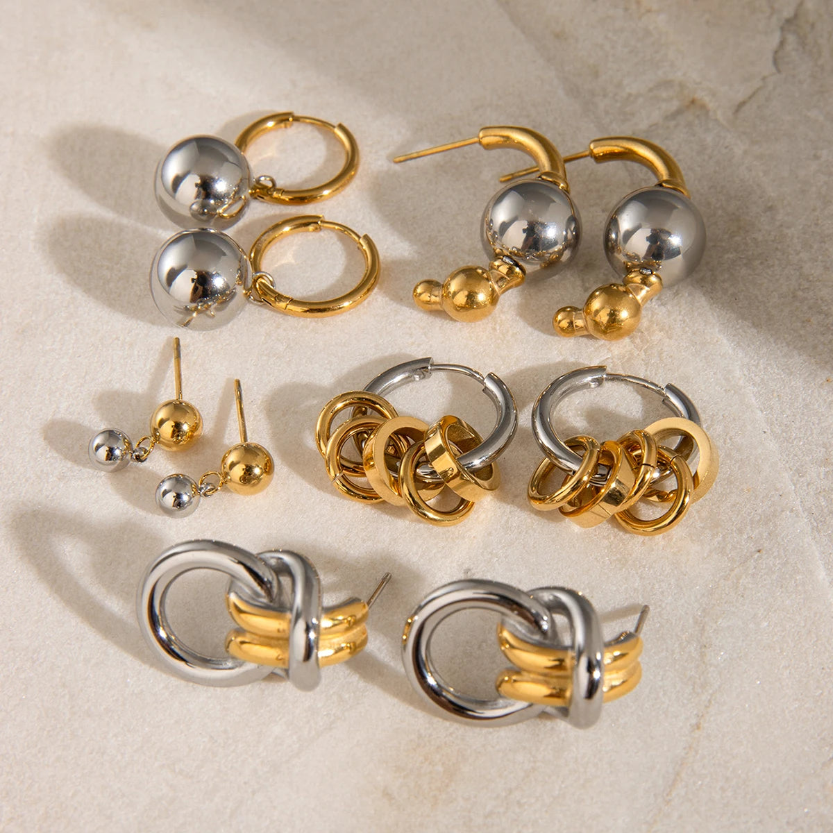 Two-Tone Fluted Square Fan Earrings – Gold & Silver Color Art Deco Revival Design