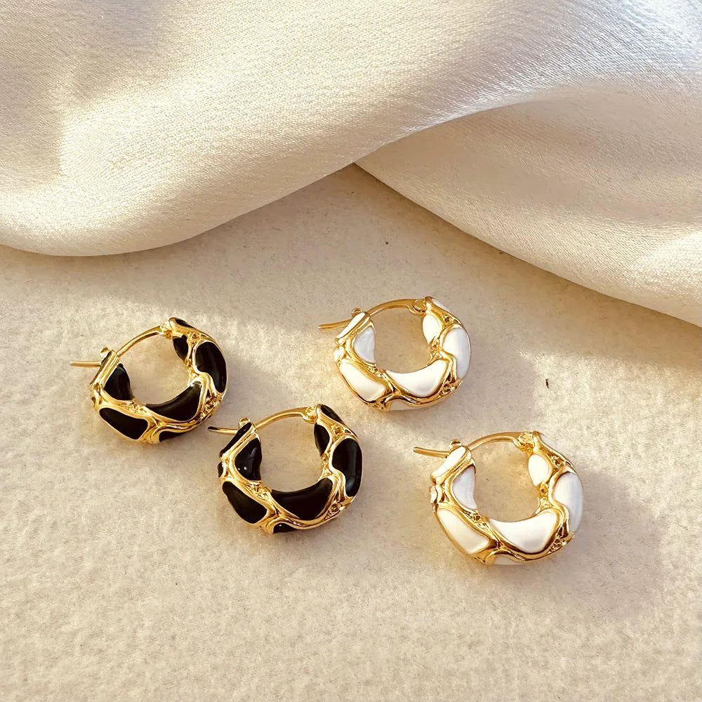 New Trendy Enamel Color Metal Texture Small Hoop Earrings for Women – Gold Plated Statement Ear Buckle | Creative Jewelry Gifts