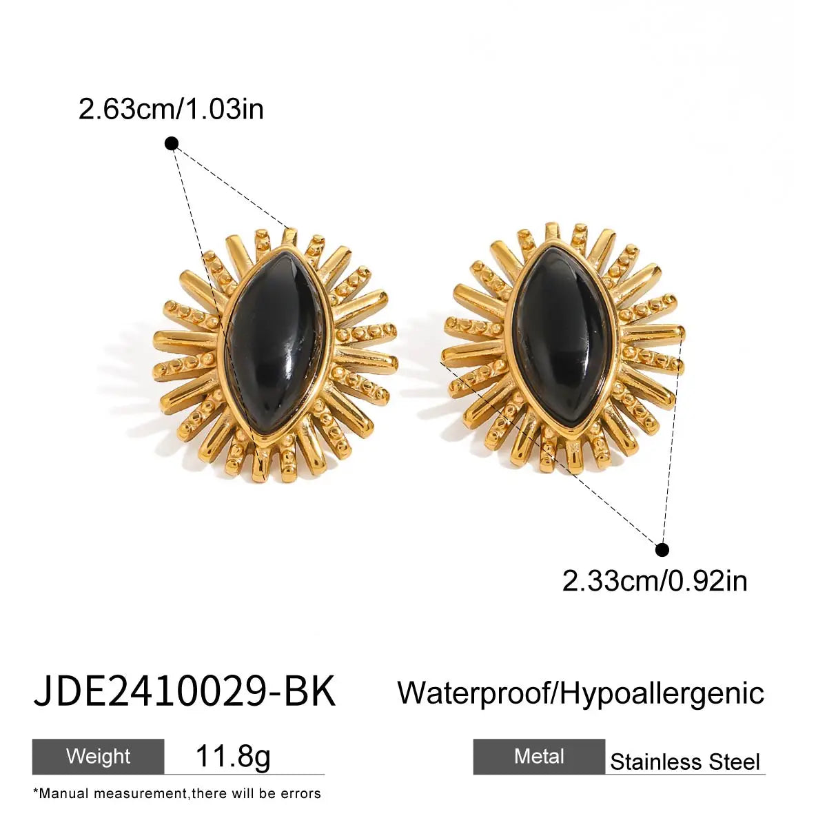 Gold Plated Black Stone Earrings