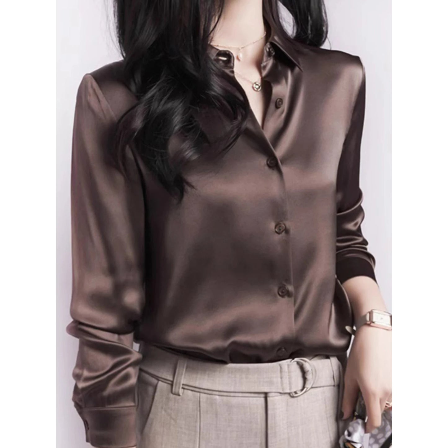 Women’s Satin Long Sleeve Shirt