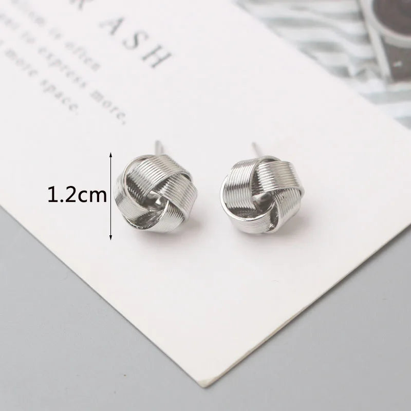 Tiny Gold Twist Round Stud Earrings – Minimalist Metal Fashion Jewelry for Women
