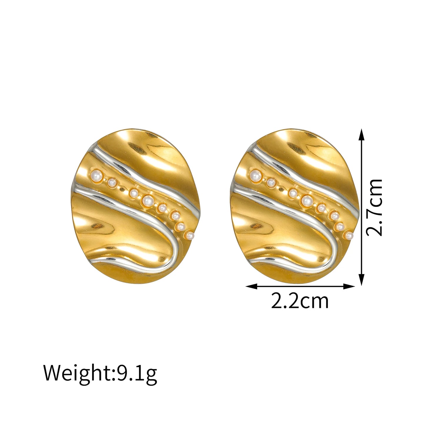 Two-Tone Heart Geometric Stud Earrings – Gold & Silver Color Stainless Steel Jewelry for Women