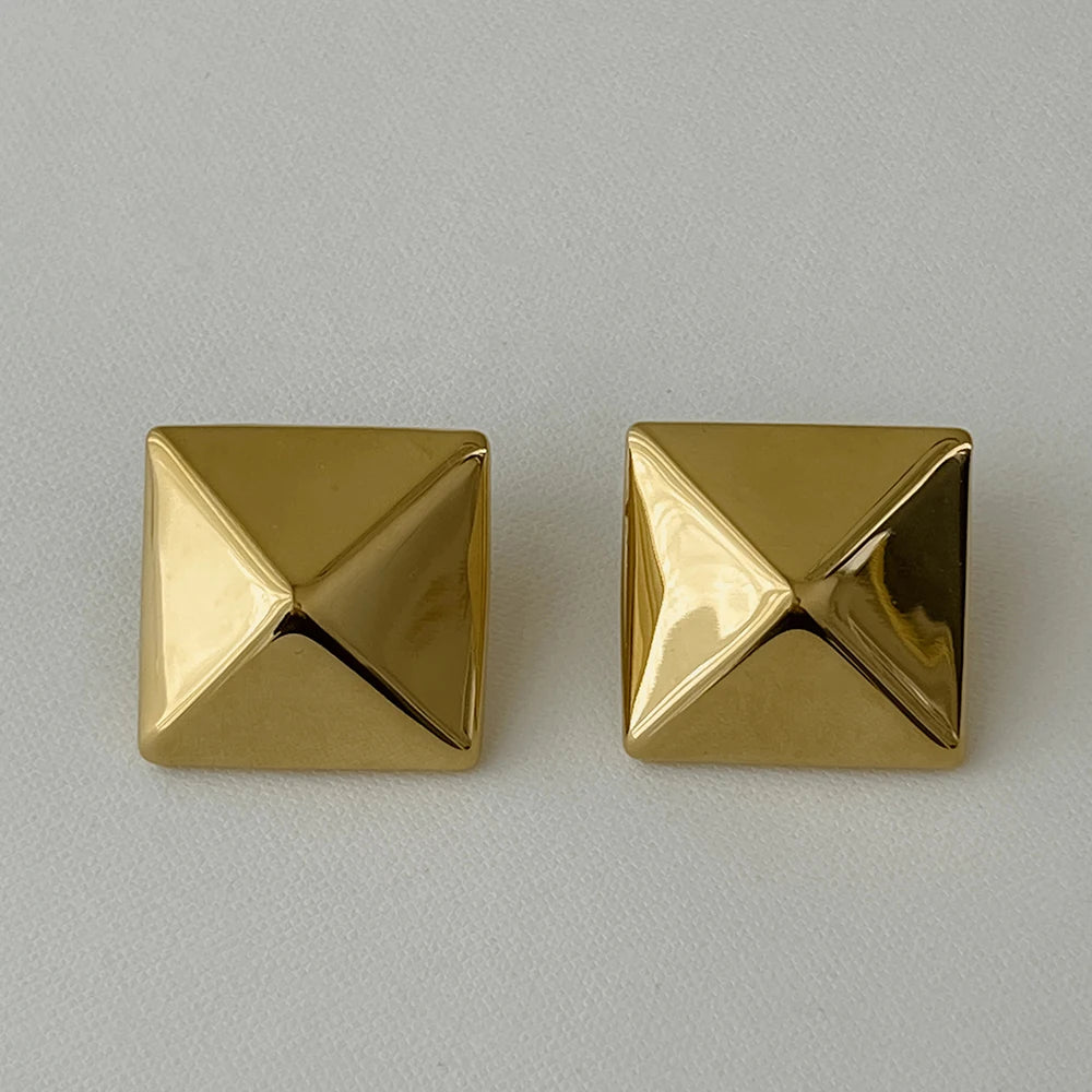Stainless Steel Geometric Stud Earrings – Gold-Plated Twist Knot Statement Jewelry for Women