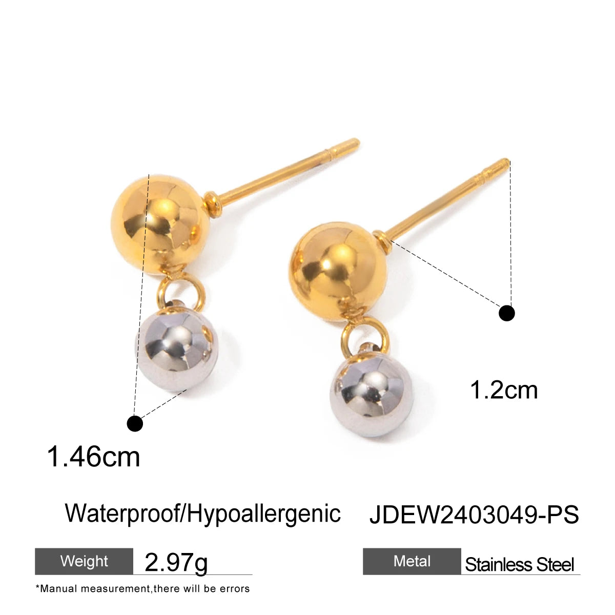 Two-Tone Fluted Square Fan Earrings – Gold & Silver Color Art Deco Revival Design