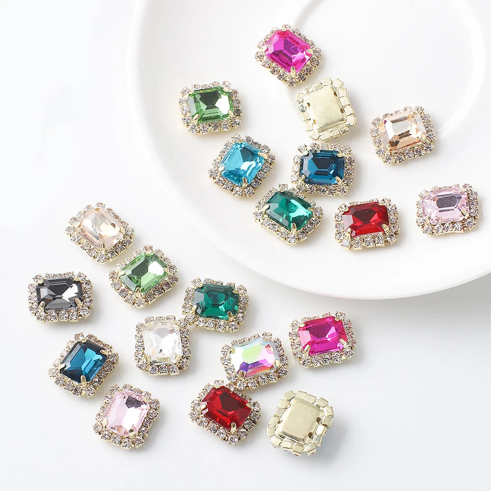 10Pcs Rectangular Diamond Inlaid Claw Settings – DIY Rhinestone Accessories for Jewelry, Hair, Shoes & Hats