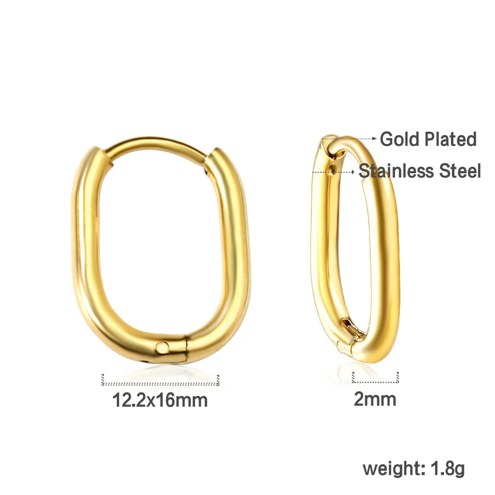 Simple Rectangle & U-Shaped Round Hoop Earrings – Minimalist Style for Women
