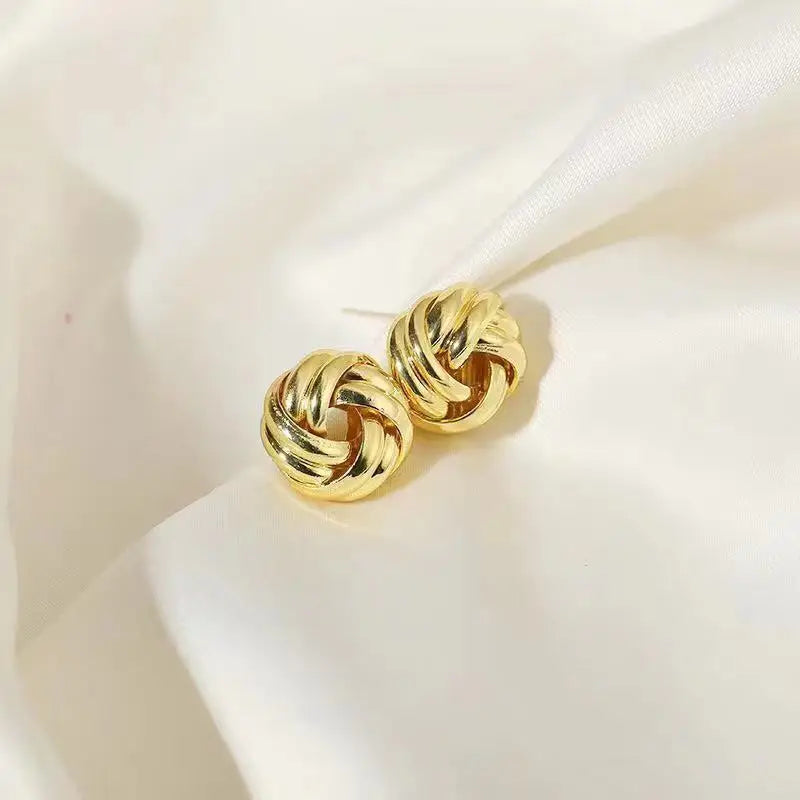 New Hip-Hop Punk Metal Knot Ball Stud Earrings – Gold Twisted Style for Women
