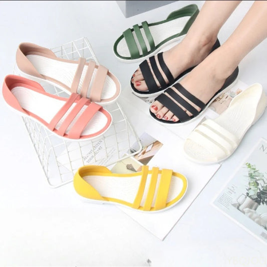 2025 Women’s Summer Jelly Flats – Candy Color Open-Toe Slides, Casual Outdoor Beach Slippers