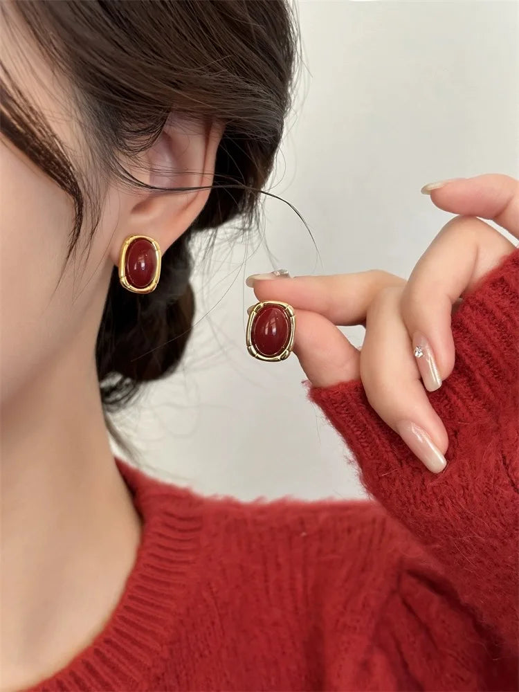 Vintage Oval Resin Earrings