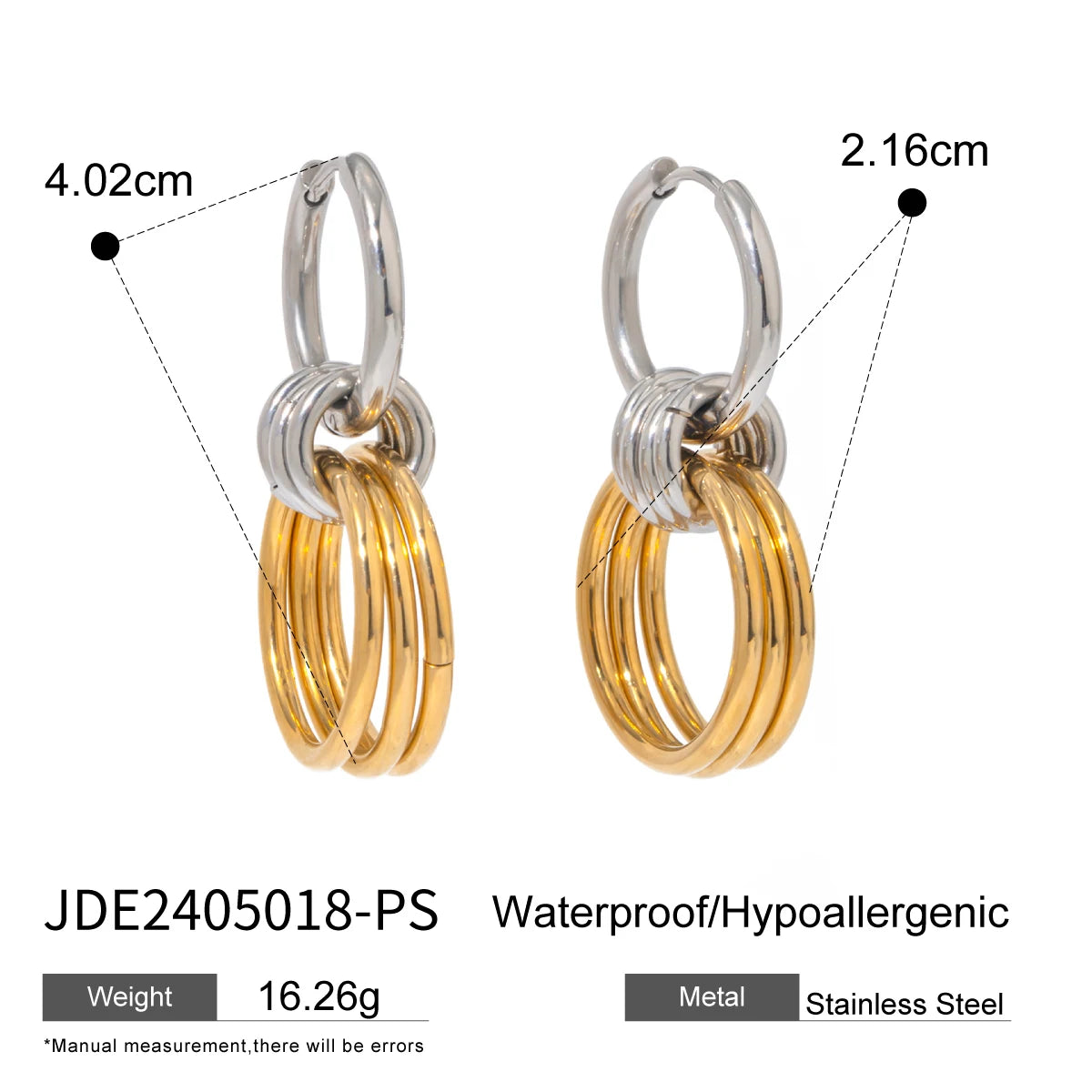 Two-Tone Fluted Square Fan Earrings – Gold & Silver Color Art Deco Revival Design