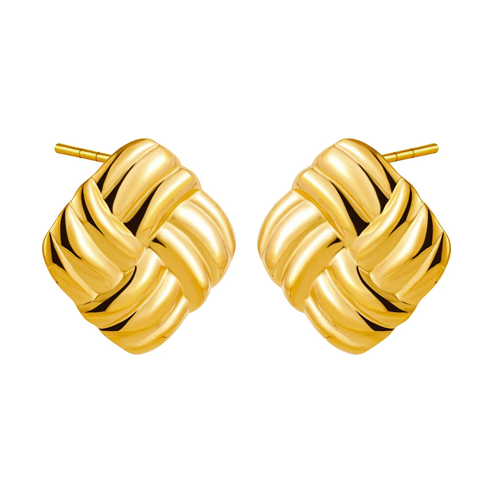 Stainless Steel Geometric Stud Earrings – Gold-Plated Twist Knot Statement Jewelry for Women