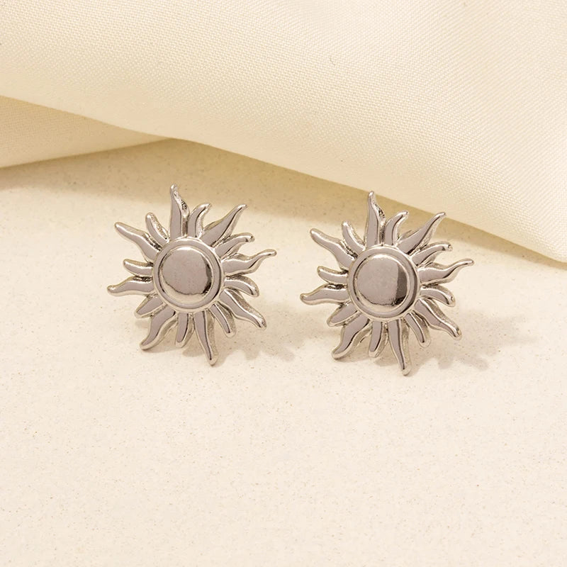 6PC Sun, Moon & Star Stainless Steel Earrings Set – Silver Color, Personality Fashion Jewelry for Women & Men